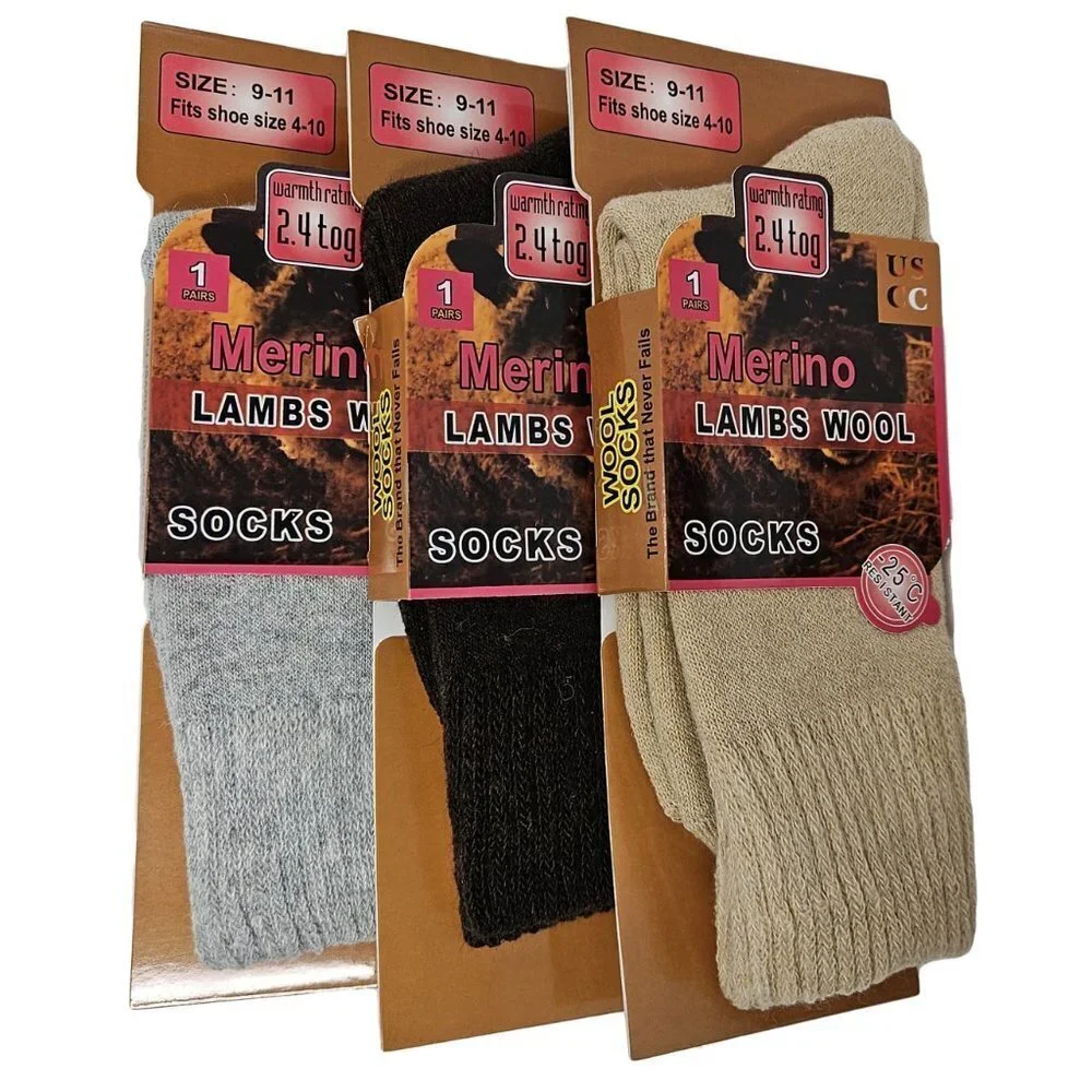 Women Merino Lamb Wool Socks, Thick Warm Winter Thermal Crew Socks, 3 Pairs. NEW